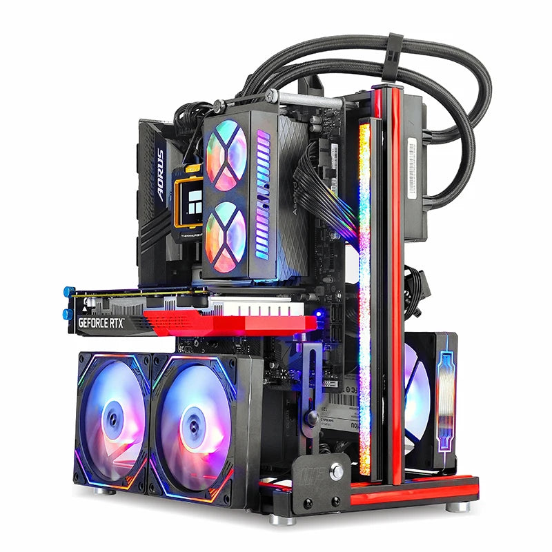 METALFISH BlockCase Aluminum Open Frame Case Support ATX/M-ATX Mainboard GPU Mount Horizontally 240 Water Cooler Gaming Cabinet.