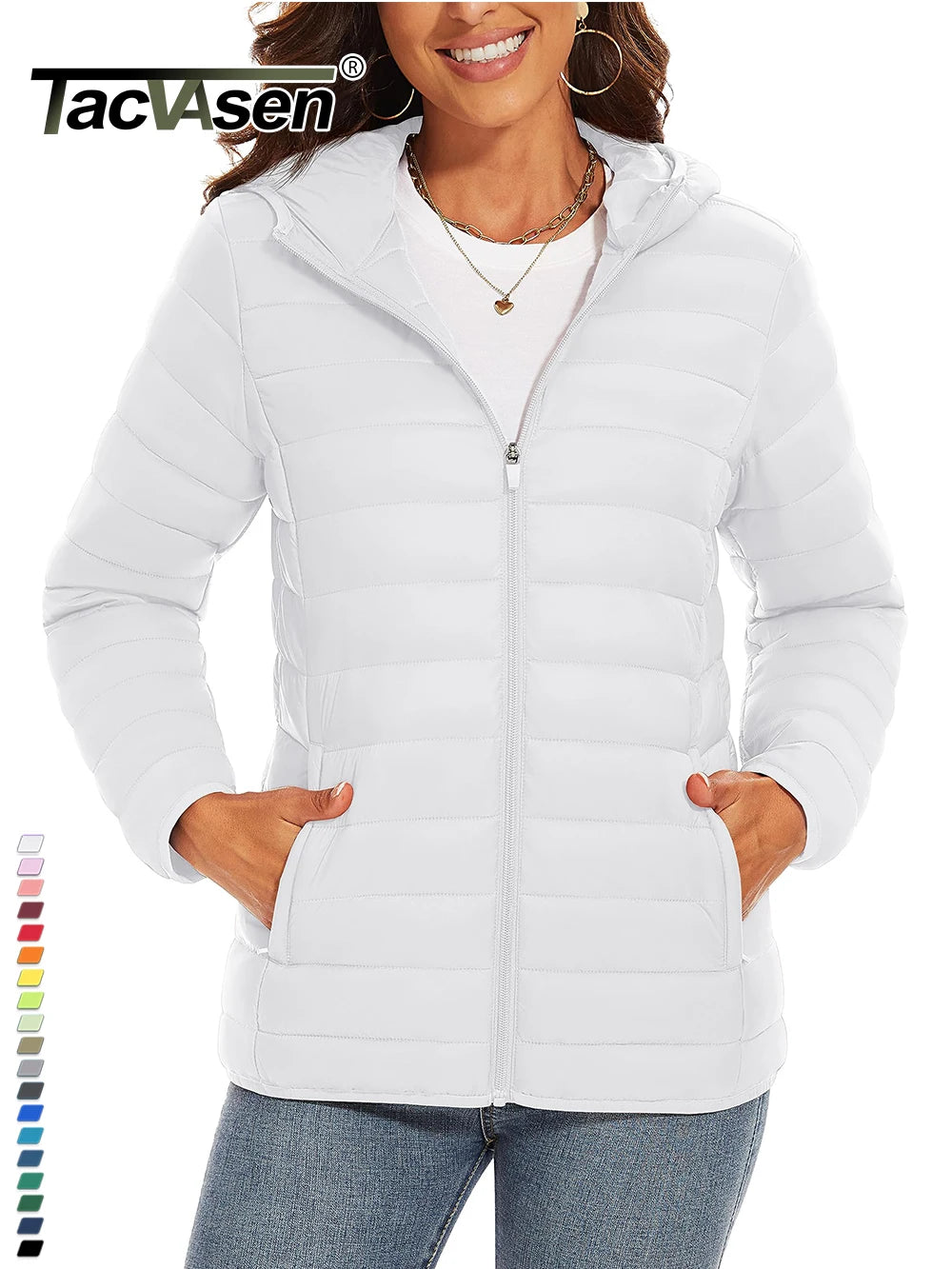 TACVASEN Full Zip Up Hooded Puffer Jacket Womens Winter Quilted Warm Coats Casual Windbreaker Padded Lightweight Outdoor Outwear.