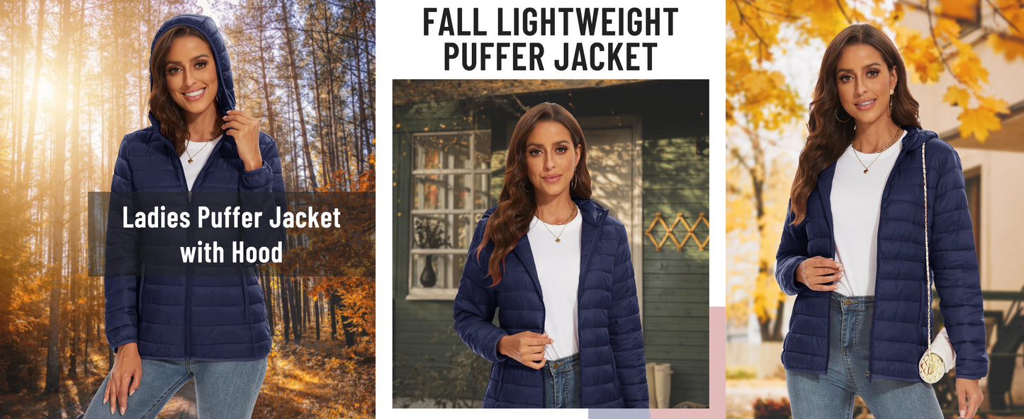 TACVASEN Winter Hooded Puffer Jacket Womens Quilted Warm Coats Casual Windbreaker Waterproof Padded Lightweight Outdoor Outwear.