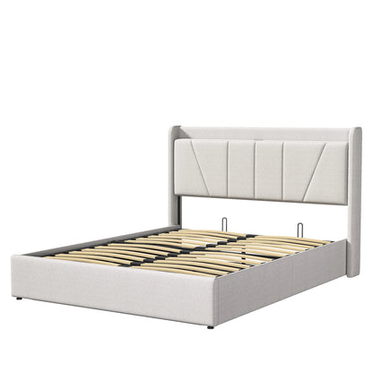 RosahqndaPolsterndes Doppelbett mit Stauraum unter dem Bett, LED-Kopfteil mit USB/Typ C, Bettgestell mit Stauraum und Lattenrost