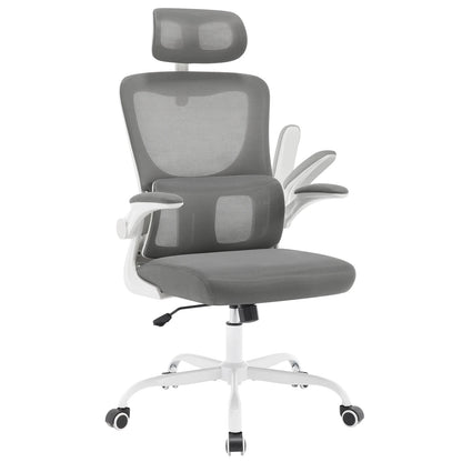 WOLTU Drehbarer Bürostuhl, ergonomischer Netz-Schreibtisch, Computerstuhl, höhenverstellbar, Schaukelfunktion, umkehrbare Armlehnen, Kopfstütze