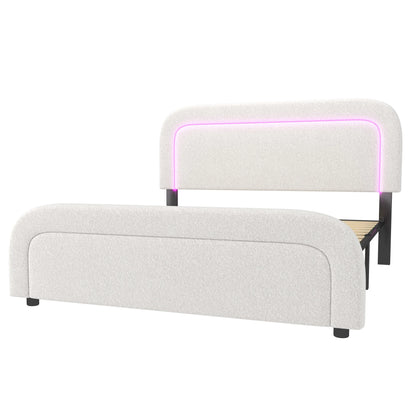 Polsterbett Doppelbett mit USB-Ladeanschluss,LED-Beleuchtung, Funktionelles bett mit Höhenverstellbarem Kopfteil(Ohne Matratze)