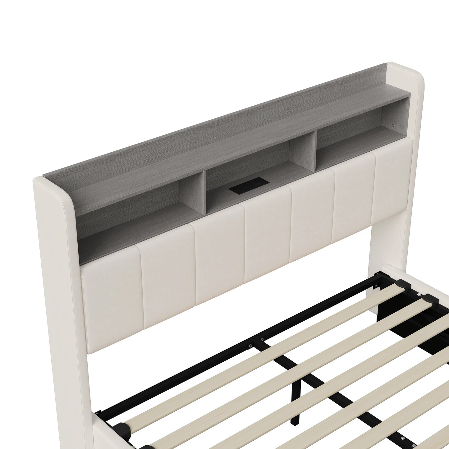 Rosahqnda Polsterbett, Hydraulisches Doppelbett mit LED-Lichtleiste und großem Stauraum, 140-160 x 200 cm, Weiß/Grau