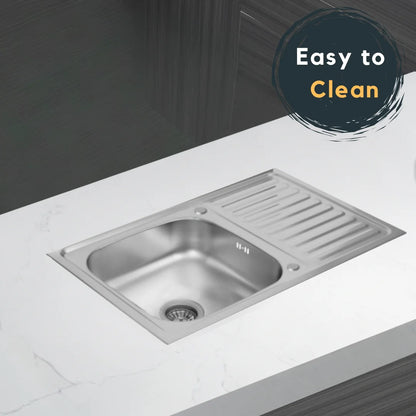 Küchenspüle aus Edelstahl, 80 x 60 cm, mit Abtropffläche, Einzelschüssel, Wasserhahnloch, umschaltbar auf der Oberseite