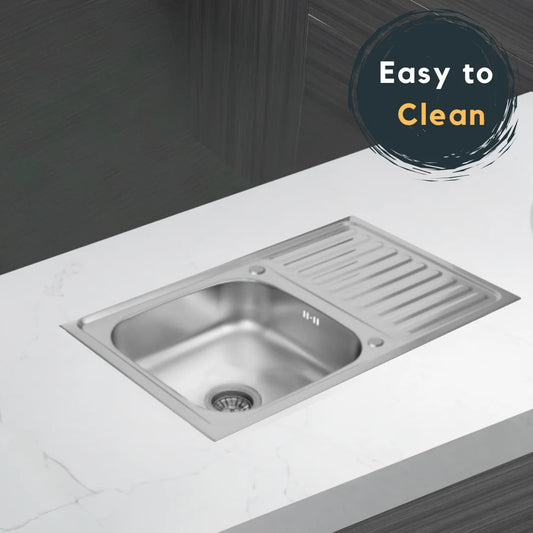 Küchenspüle aus Edelstahl, 80 x 60 cm, mit Abtropffläche, Einzelschüssel, Wasserhahnloch, umschaltbar auf der Oberseite