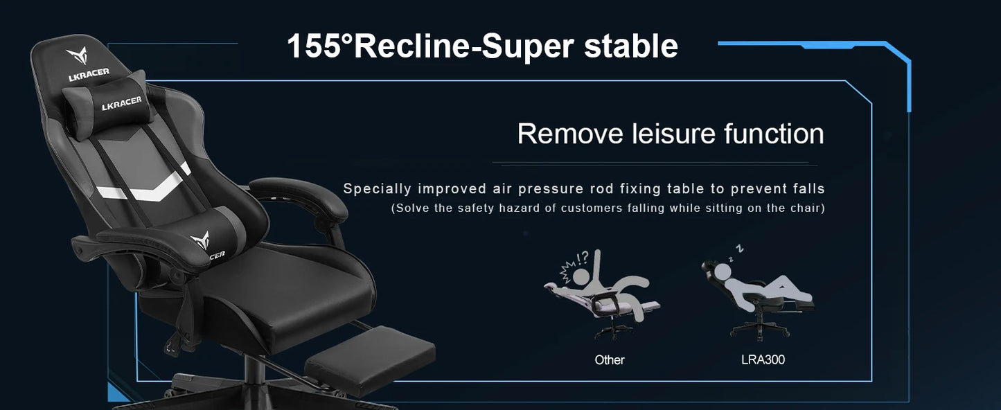 LUCKRACER Gaming Stuhl mit fußstütze Bürostuhl Ergonomisch mit verstellbare Lendenkissen, Kopfkissen Gaming Chair