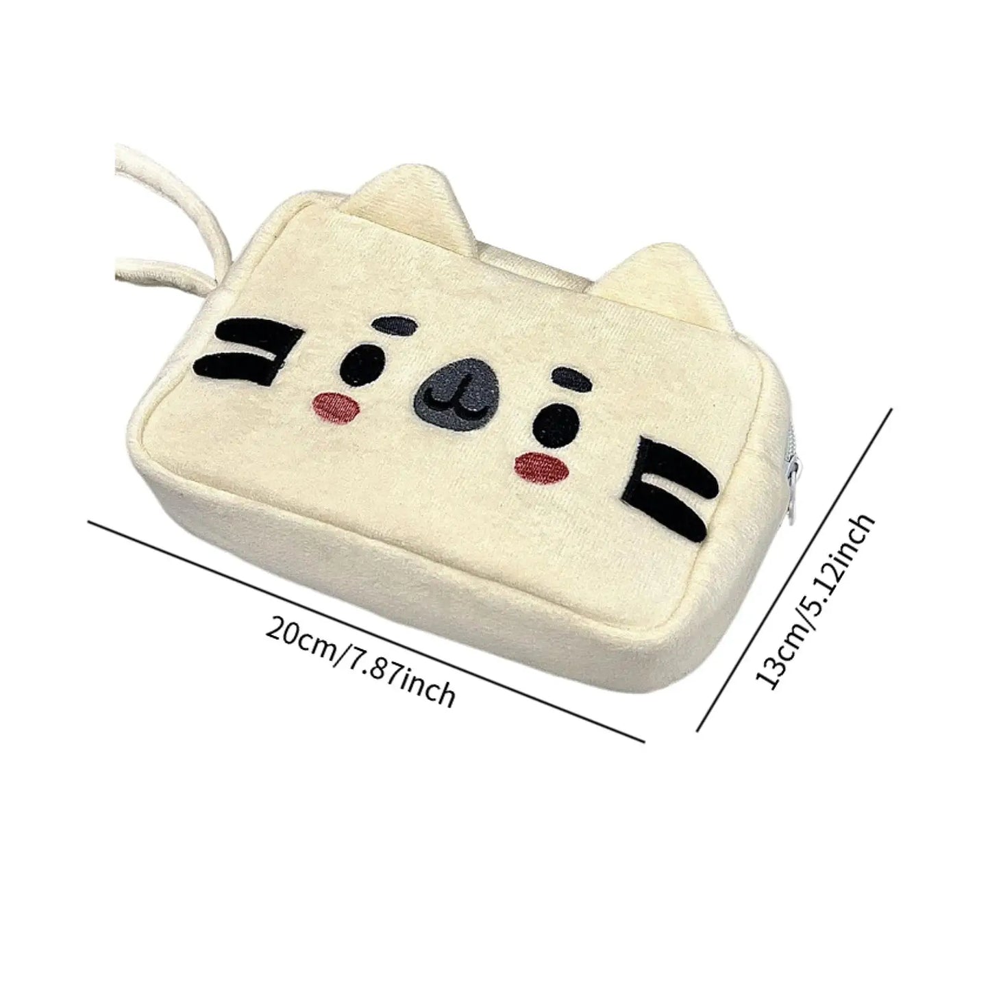 Plush Pencil Case Cute Cat Makeup Bag Large Capacity Portable Plush Animal Stationery Storage Pouch Zipper Closure Pen Case.