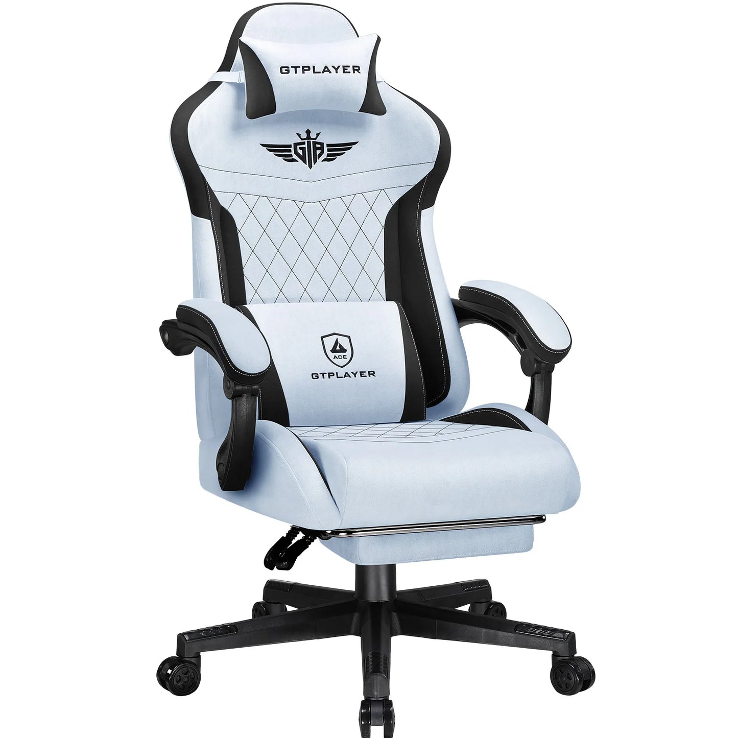 GTPLAYER Gaming Stuhl, Ergonomischer Gamer Stuhl aus Kunstleder-Stoff mit Lendenwirbelstütze, PC-Stuhl mit verbreiterter Rückenl