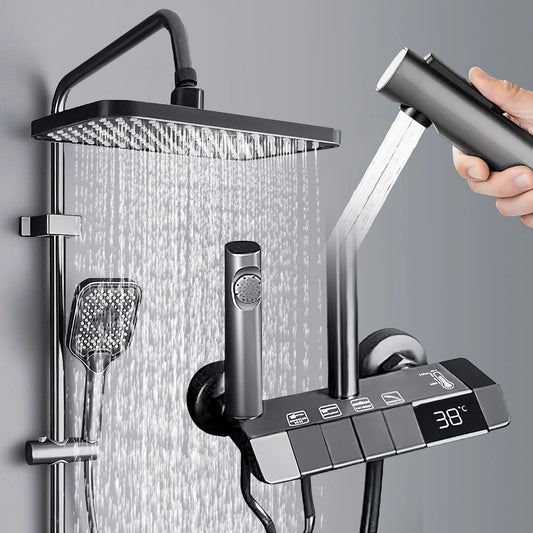Bathroom showroom Set Gun gray Piano Digital Display Home Bathroom Shower Shore Steel Ultra Thin show Head