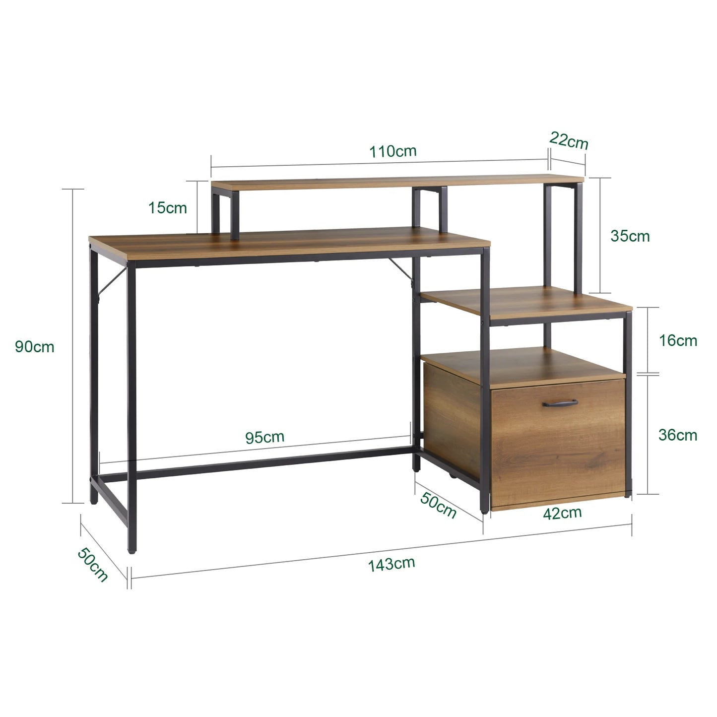 SoBuy FWT103-PF Schreibtisch mit 3 Ablagen Computertisch Bürotisch für Homeoffice Industrie-Design BHT ca. 143x90x50cm