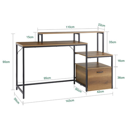 SoBuy FWT103-PF Schreibtisch mit 3 Ablagen Computertisch Bürotisch für Homeoffice Industrie-Design BHT ca. 143x90x50cm