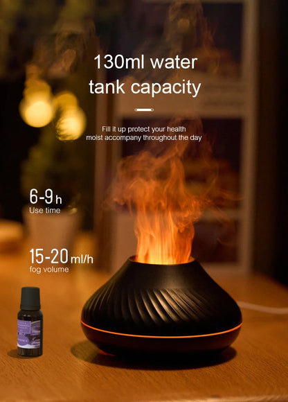KINSCOTER Volcanic Aroma Diffuser Essential Oil Lamp 130ml USB Portable Air Humidifier with Color Flame Night Light.