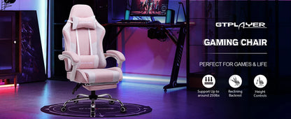 GTPLAYER Bürostuhl Gaming Stuhl Stoff Gaming Sessel Ergonomischer Gamer Stuhl mit Fußstütze, Kopfstütze Lendenkissen, Gepolstert