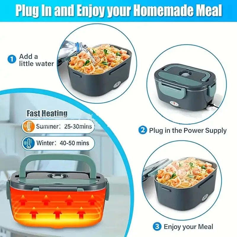 2-In-1 Electric Heating Lunch Box Car+Home 220V 1.5L 60W Portable Stainless Steel Liner Bento Lunchbox Food Container Bento Box