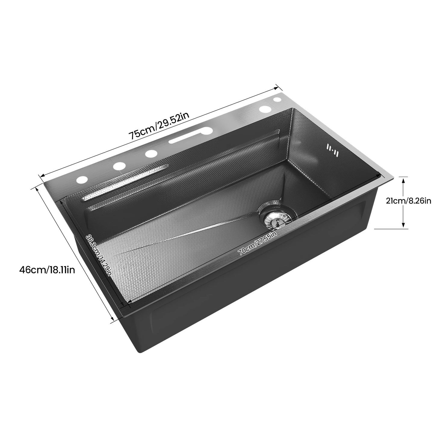 Seeiswork Edelstahl-Wasserfall-Küchenspüle, extra groß, Einzelschlitz, Digitalanzeige, multifunktionale Geschirrspülbecken, Tassenwascher