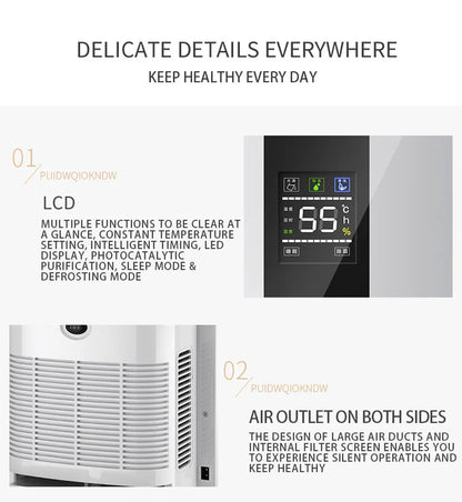 Dehumidifier and Air Purifier 2 in 1 Moisture Absorber Household Mute Bedroom Basement Remote Control Timing External Water Pipe.