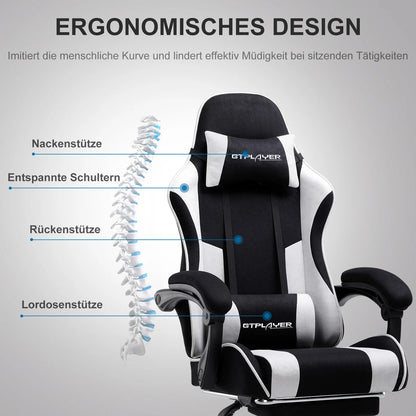 GTPLAYER Bürostuhl Gaming Stuhl Stoff Gaming Sessel Ergonomischer Gamer Stuhl mit Fußstütze, Kopfstütze Lendenkissen, Gepolstert