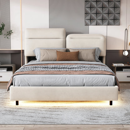 WoodenAura Bett 160 x 200 cm mit Lattenrost, Bett 160x200 cm mit Stauraum und Kopfteil, Bett mit LED-Beleuchtung und Stauraum