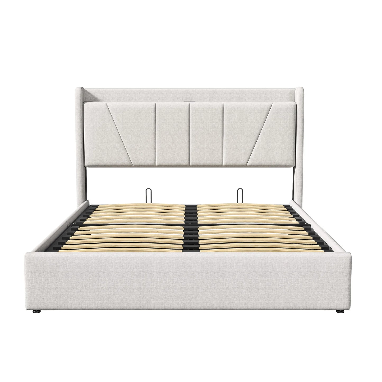 Rosahqnda Doppelbettrahmen 140-160*200 cm USB-Hydraulikbett gepolstertes Gästebett Jugendwohnung Bett Hauptschlafzimmer,Leinen