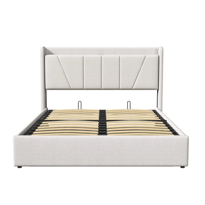 Rosahqnda Gepolsterter Doppelbettrahmen 140-160x200 cm Leinen USB-Hydraulikbett mit Stauraum Gästebett Schlafzimmer