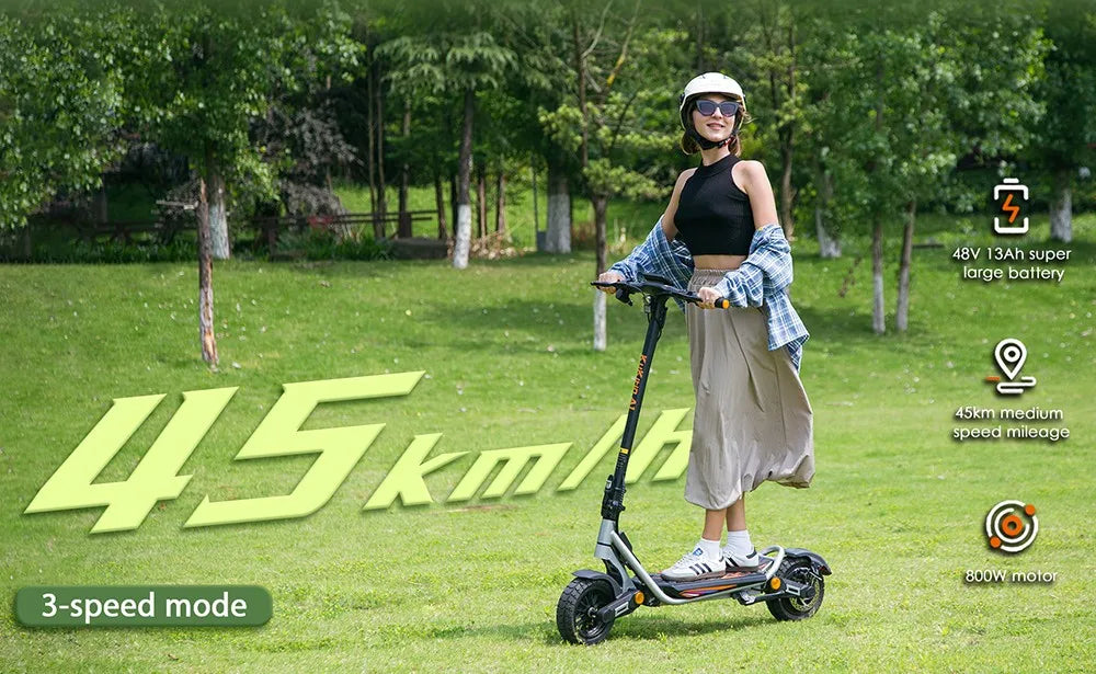 Kukirin A1 Folding Electric Scooter, 800W 48V 13Ah Battery, 10" Vacuum Tire, 45km/h Max Speed 45km Range Front & Rear Disc Brake.