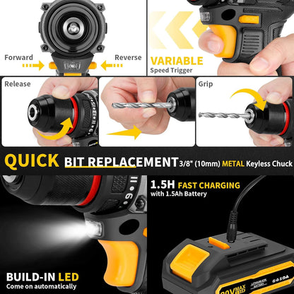 135-teilige Elektrowerkzeug-Kombi-Sets mit 20 V Akku-Bohrschrauber, 10 mm, 3/8 Zoll Schnellspannbohrfutter, professionelle Heim- und Haushalts-DIY-Handwerkzeug-Sets ﻿