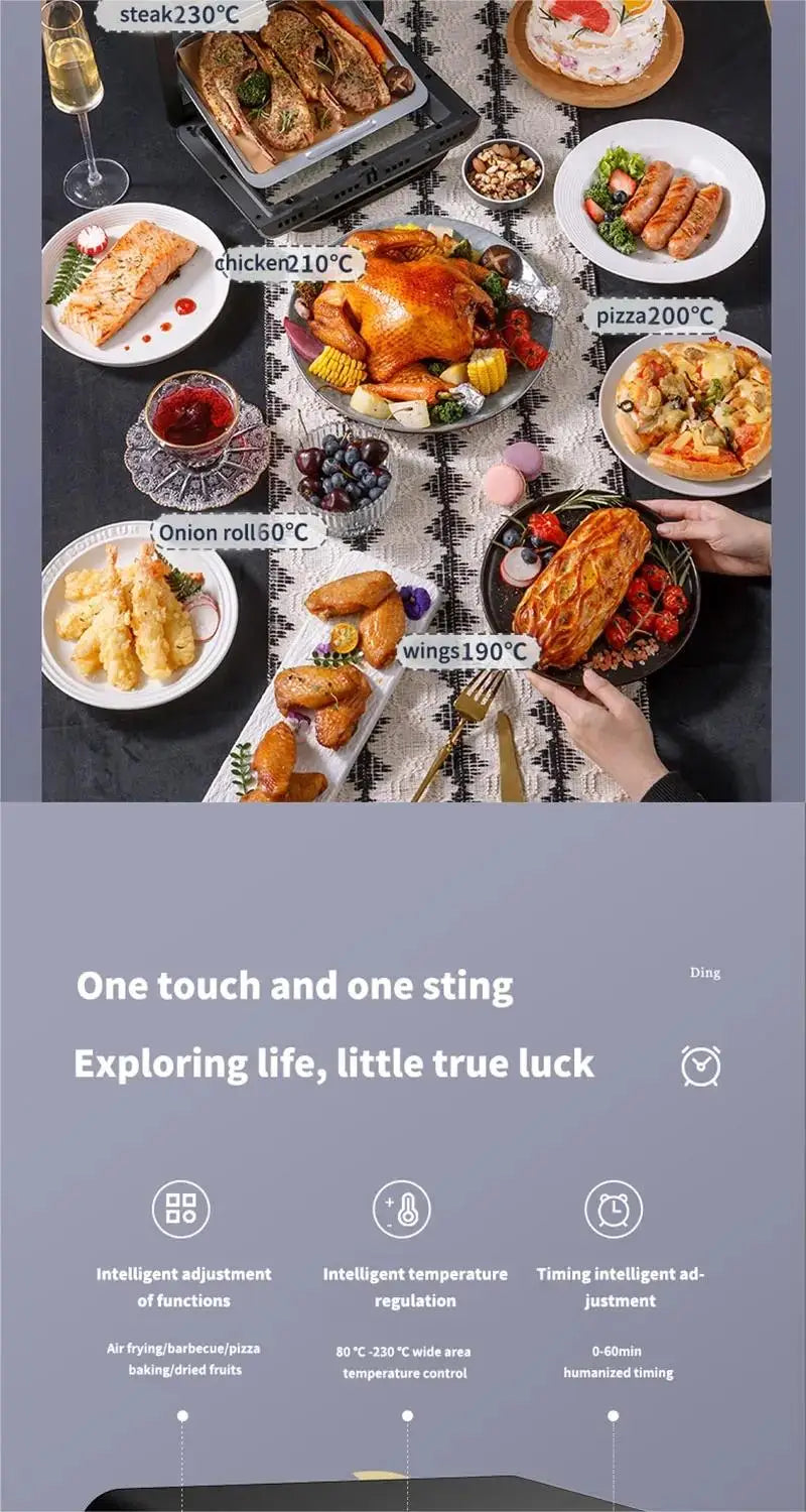 10L Large Capacity Electric Air Fryers Oil-free Automatic Household Kitchen 360 ° Baking Convection Oven Deep Fryer without Oil.