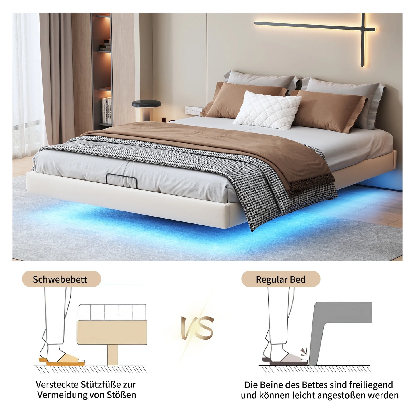 Rosahqnda Polsterbett, 160 x 200 cm, Doppelbett mit Stauraum, Bettrahmen mit Holzlattenrost, ohne Kopfteil,(ohne Matratze)