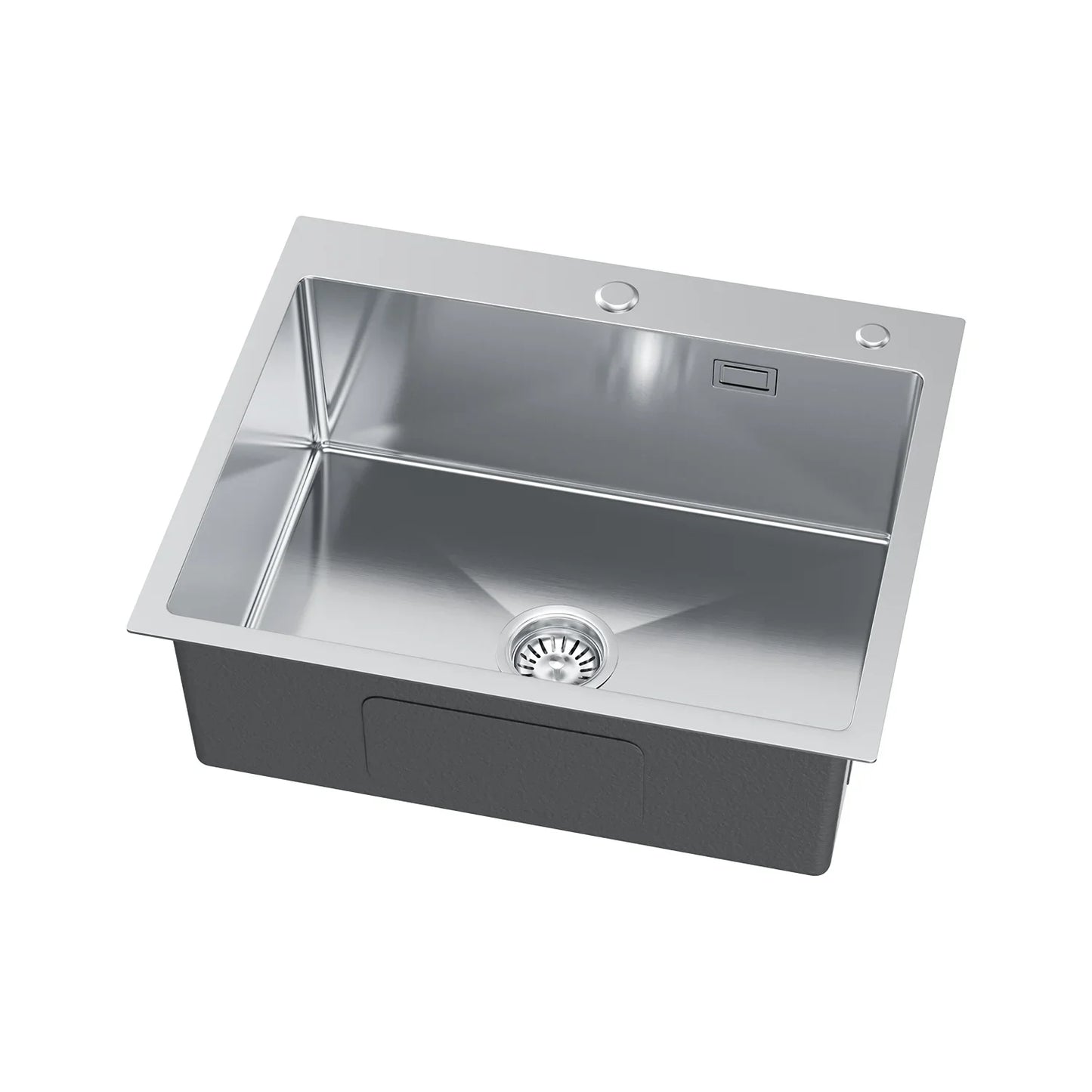 Silberne Edelstahlspüle aus Edelstahl von Inox, 60 x 50 cm – Einzelschüssel mit Wasserhahnloch und Abflussrohr, X-förmiger schneller Abfluss für moderne Küchen