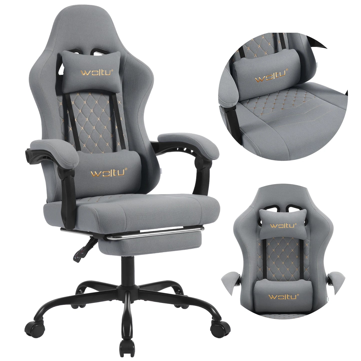 WOLTU Computer-Gamer-Stuhl, ergonomischer drehbarer PC-Gaming-Stuhl mit Taschenfederkissen, Massagefunktion für Büro und Zuhause