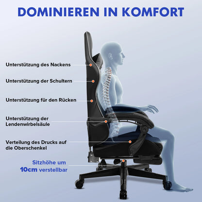 LUCKRACER Gaming Stuhl mit fußstütze Bürostuhl Ergonomisch mit verstellbare Lendenkissen, Kopfkissen Gaming Chair
