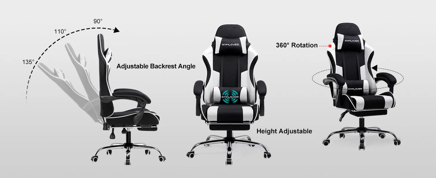GTPLAYER Bürostuhl Gaming Stuhl Stoff Gaming Sessel Ergonomischer Gamer Stuhl mit Fußstütze, Kopfstütze Lendenkissen, Gepolstert