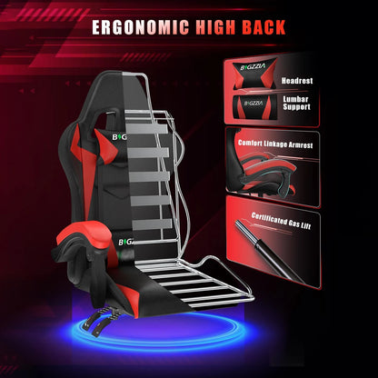 bigzzia Gaming Chair with LED RGB Gaming Chairs Ergonomic PC Chair with Headrest Gaming Chair RGB Light Lighting Computer Chair