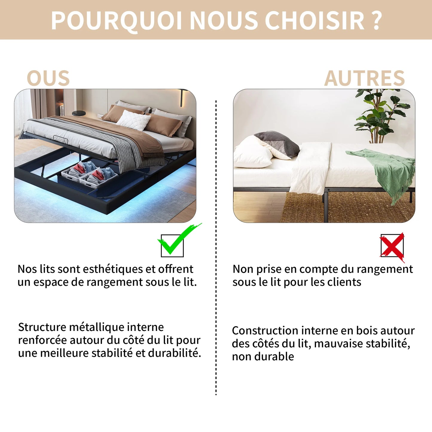 WoodenAura Polsterbett Bettgestell Doppelbettgestell, Geräusche leicht aufzubauen. Kunstleder-Bettrahmen 160 x 200 cm  modernes