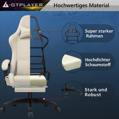 GTPLAYER Gaming Stuhl, Ergonomischer Gaming Sessel Schreibtischstuhl PC mit Fußstütze Lautsprecher Musik Bürostuhl bis 150kg