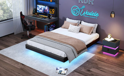 Polsterbett, 140 x 200 cm, mit Stauraum und Lattenrost, schwimmender Bettrahmen mit LED-Licht, Doppelbetten, hydraulische, PU