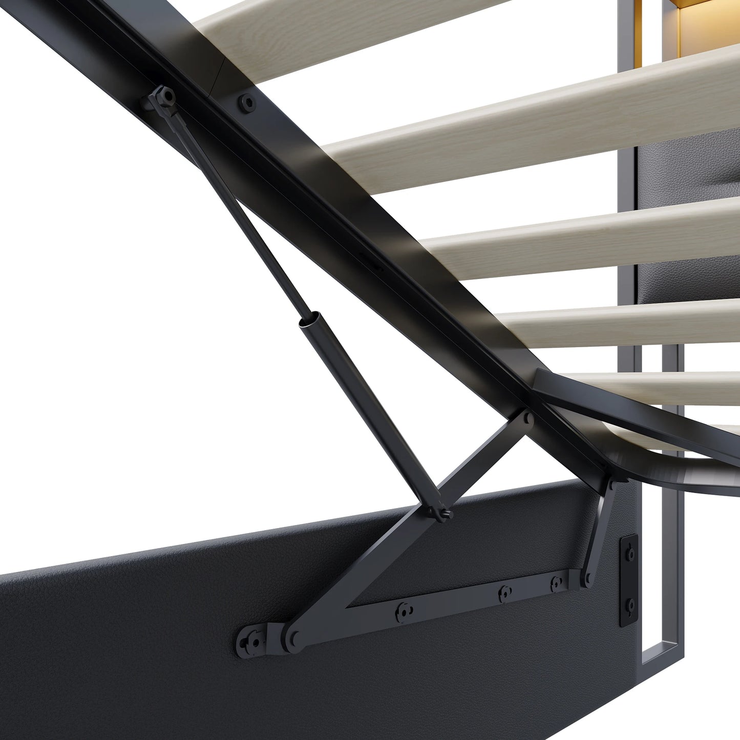 Polsterbett 140x190 cm, mit LED-Beleuchtung und USB, mit Rückenlehnenrahmen, hydraulisches Speicherbett, Funktionsbett, PU