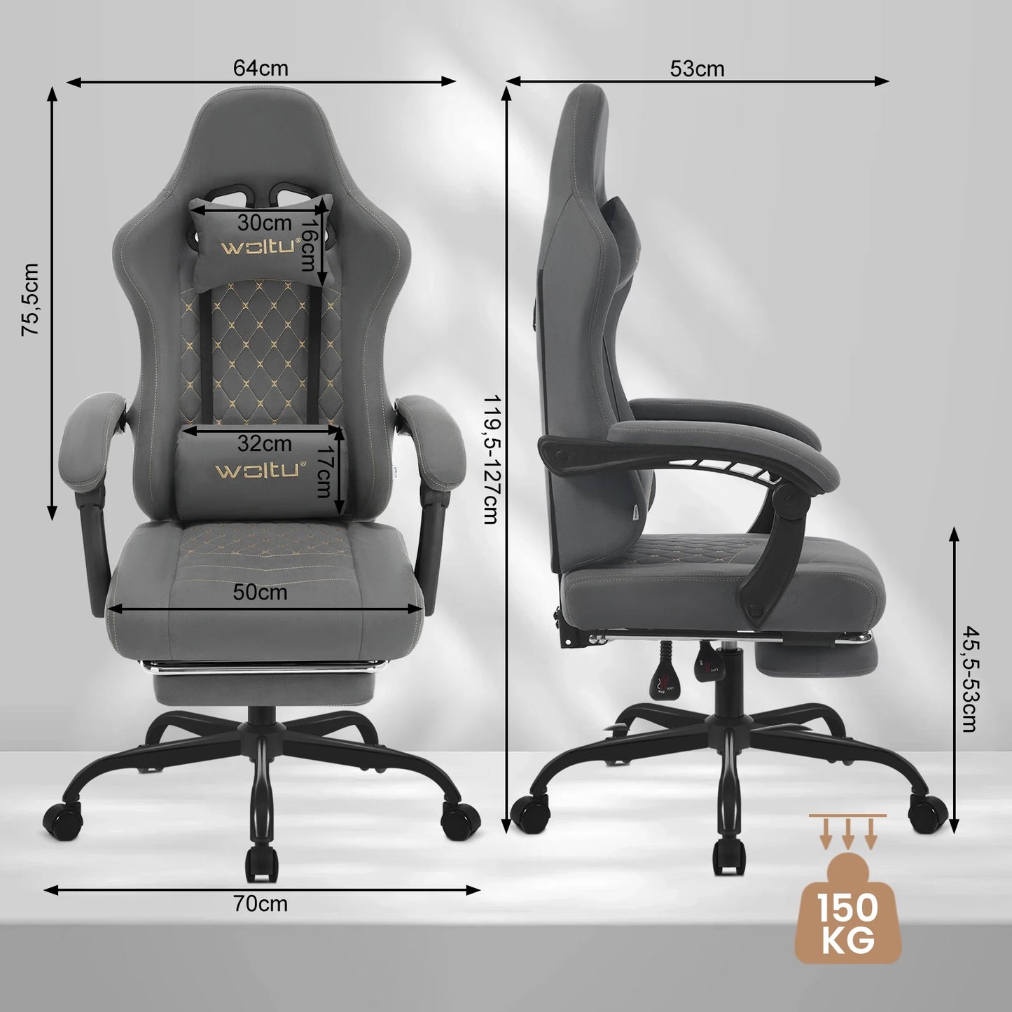 WOLTU Computer-Gamer-Stuhl, ergonomischer drehbarer PC-Gaming-Stuhl mit Taschenfederkissen, Massagefunktion für Büro und Zuhause