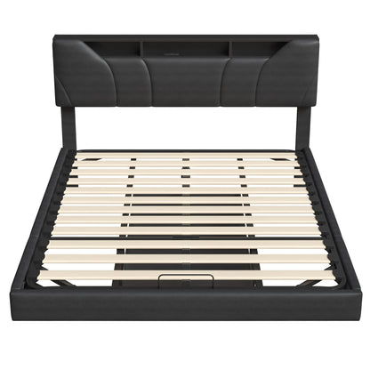 WoodenAura Doppelbett, gepolstertes Bett, Stauraum, Kopfteilbett mit USB-Aufladung, Stauraumbetten 140 x 200 cm, ohne Matratze