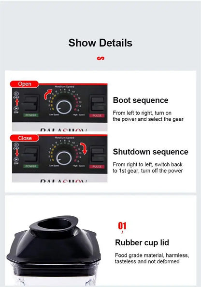 2000W Heavy Duty Commercial Blender Stationary Mixer Food Processor Ice Smoothies for Kitchen High Power Juicer Blender BPA Free.