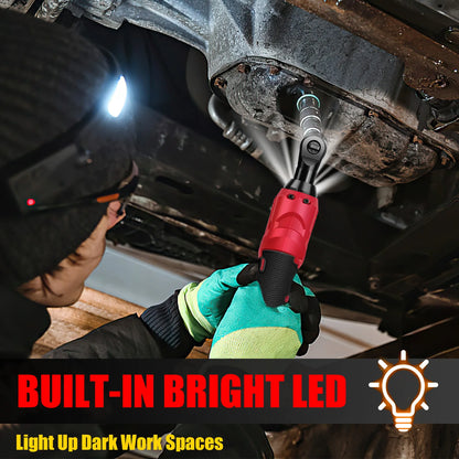 200 Nm kabelloser elektrischer Ratschenschlüsselsatz 90 °   3/8-Zoll-Winkelschlüssel mit 7-teiligem Steckschlüsselsatz, Ratschenwerkzeug mit 2 Lithiumbatterien