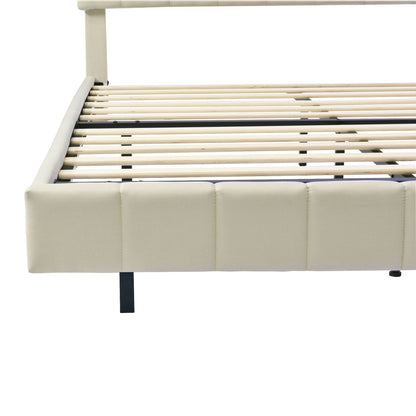 Rosahqnda Polsterbett 140/160x200cm, Doppelbett mit LED, 2 USB, schwebender Bettrahmen, Holzlattenrost, graues Leinen