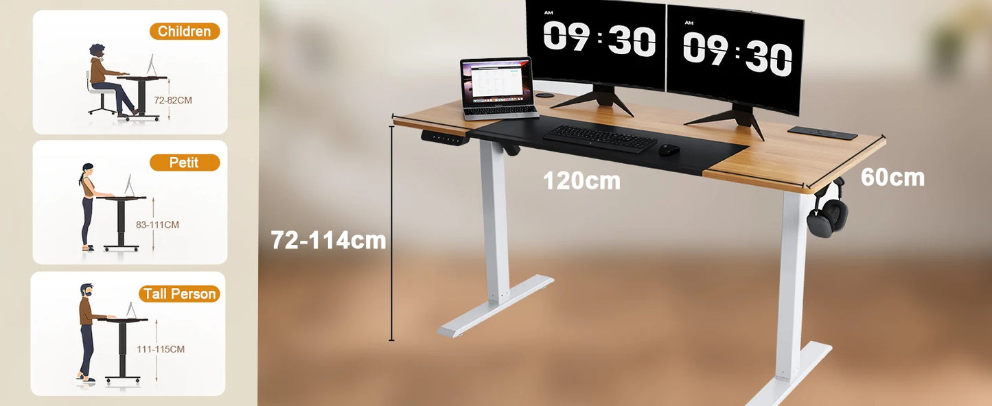 COMHOMA Höhenverstellbarer Schreibtisch mit USB-Buchse und Haken, Elektrisch Verstellbarer Computertisch, Steh-Sitztisch