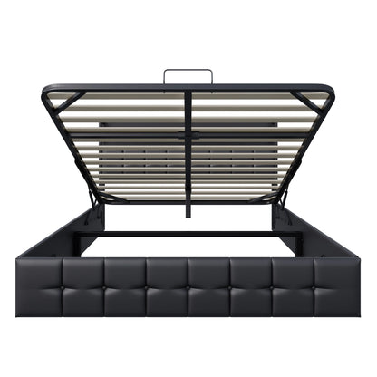 Rosahqnda Multifunctional Double Bed,Rechargeable,LED and Hydraulic Storage,Teen Bed,140/160 x 200 cm,Linen/PU,Grey,Black.