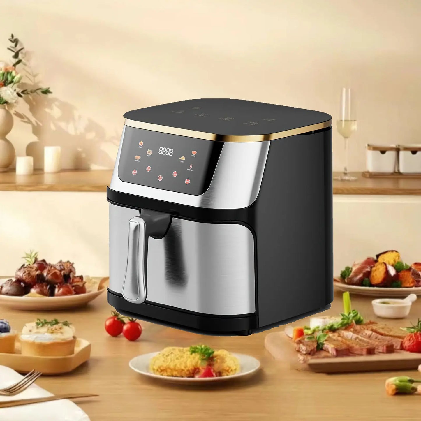 1400W 8L Air Fryer Stainless Steel Visible wide Capacity Electric Oven Touch glass Multifunctional Electric Fryer.