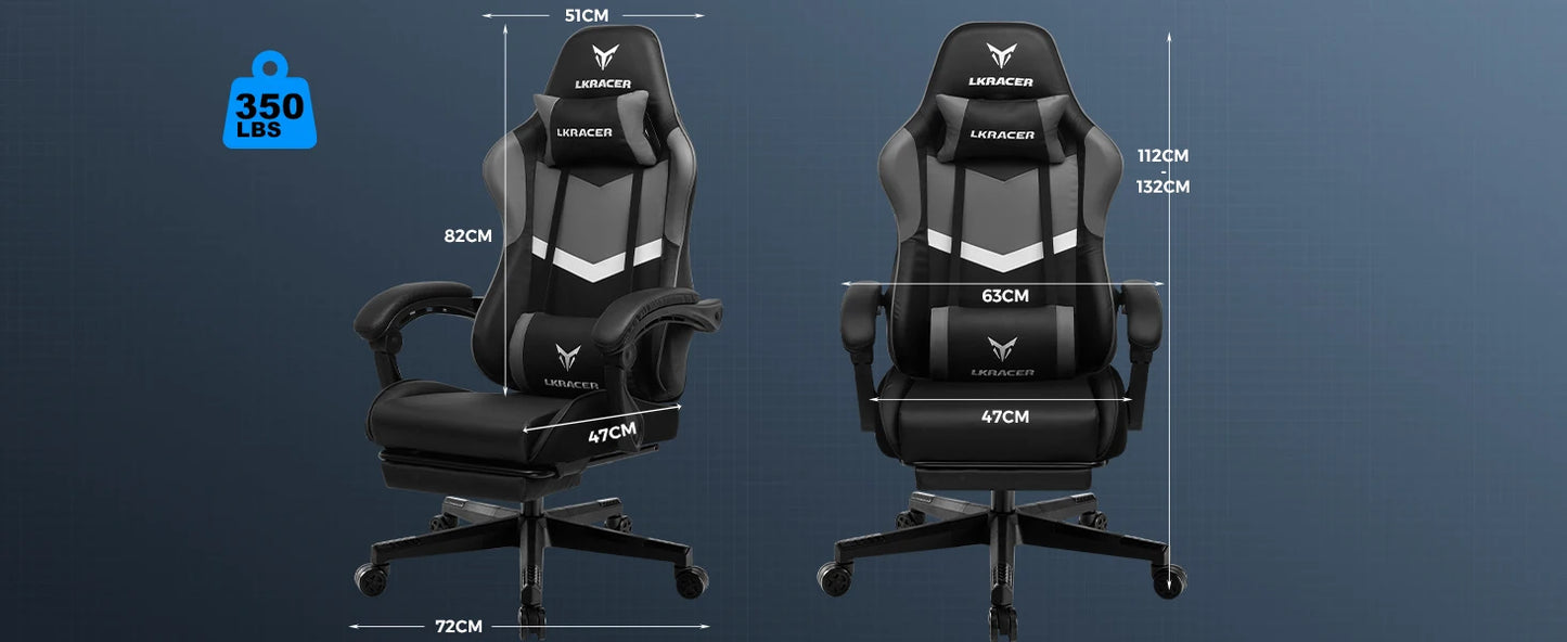 LUCKRACER Gaming Stuhl mit fußstütze Bürostuhl Ergonomisch mit verstellbare Lendenkissen, Kopfkissen Gaming Chair