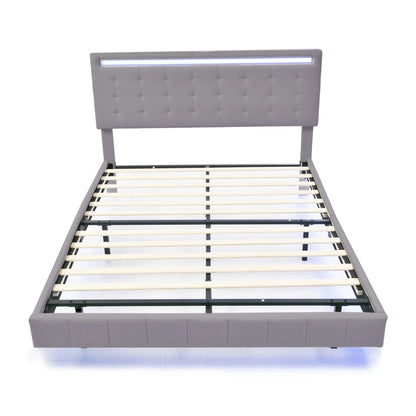 Comanlai Polsterbett 140 x 200 cm, mit LED-Leuchten, mit Lattenrost und Kopfteil, Jugendbett, Doppelbett, ohne Matratze, Grau