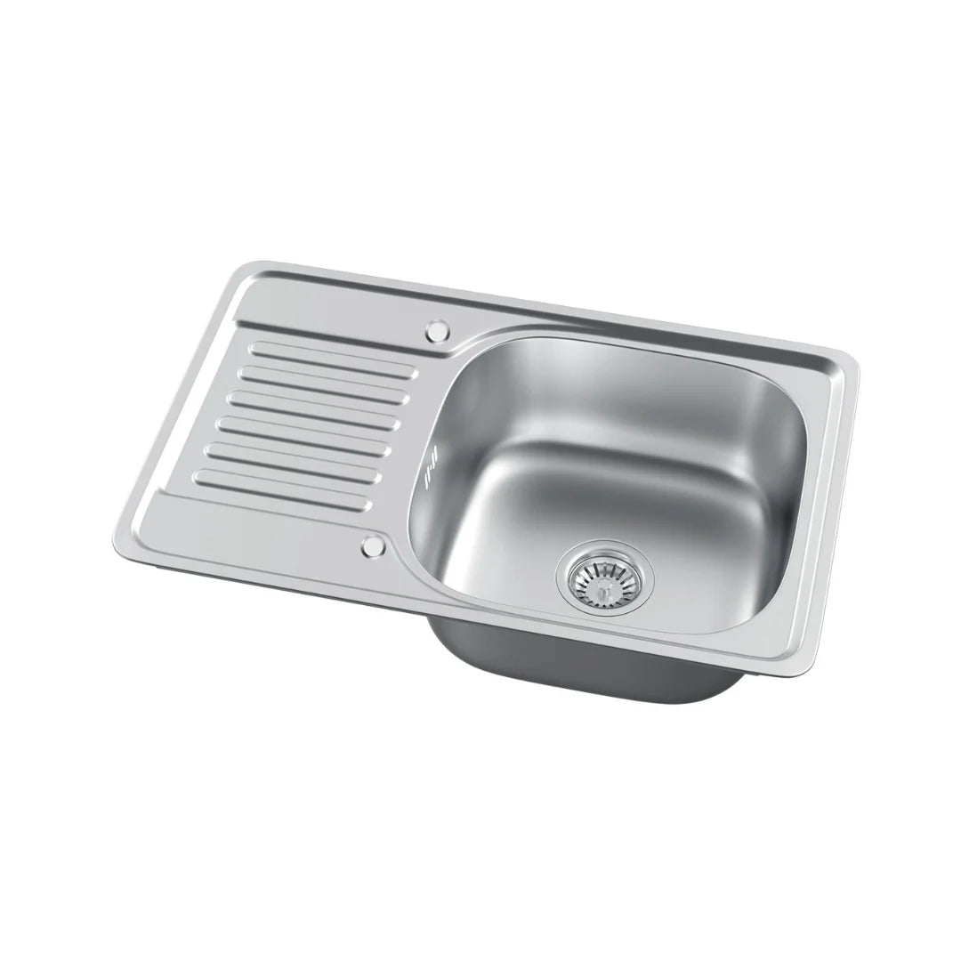 66 x 42 cm großes Edelstahl-Küchenspüle mit Abtropffläche, silbrige Einzelschüssel-Spüle aus Inox, linke/rechte Installation