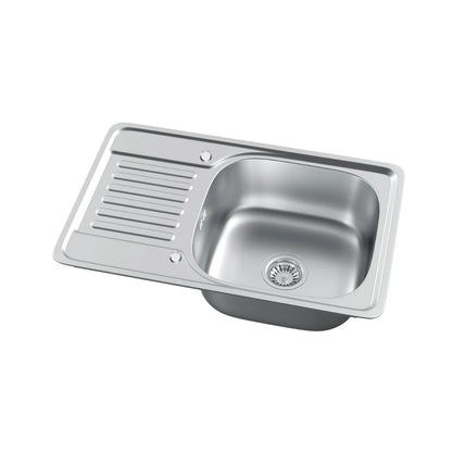66 x 42 cm großes Edelstahl-Küchenspüle mit Abtropffläche, silbrige Einzelschüssel-Spüle aus Inox, linke/rechte Installation