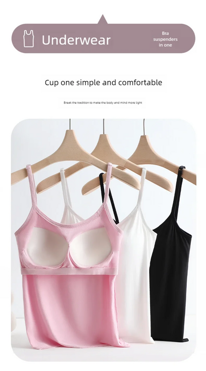 Solid Color Sling Vest for Women with Built-in Bra Pads, Adjustable Shoulder Straps - Summer Inner Layer Top.